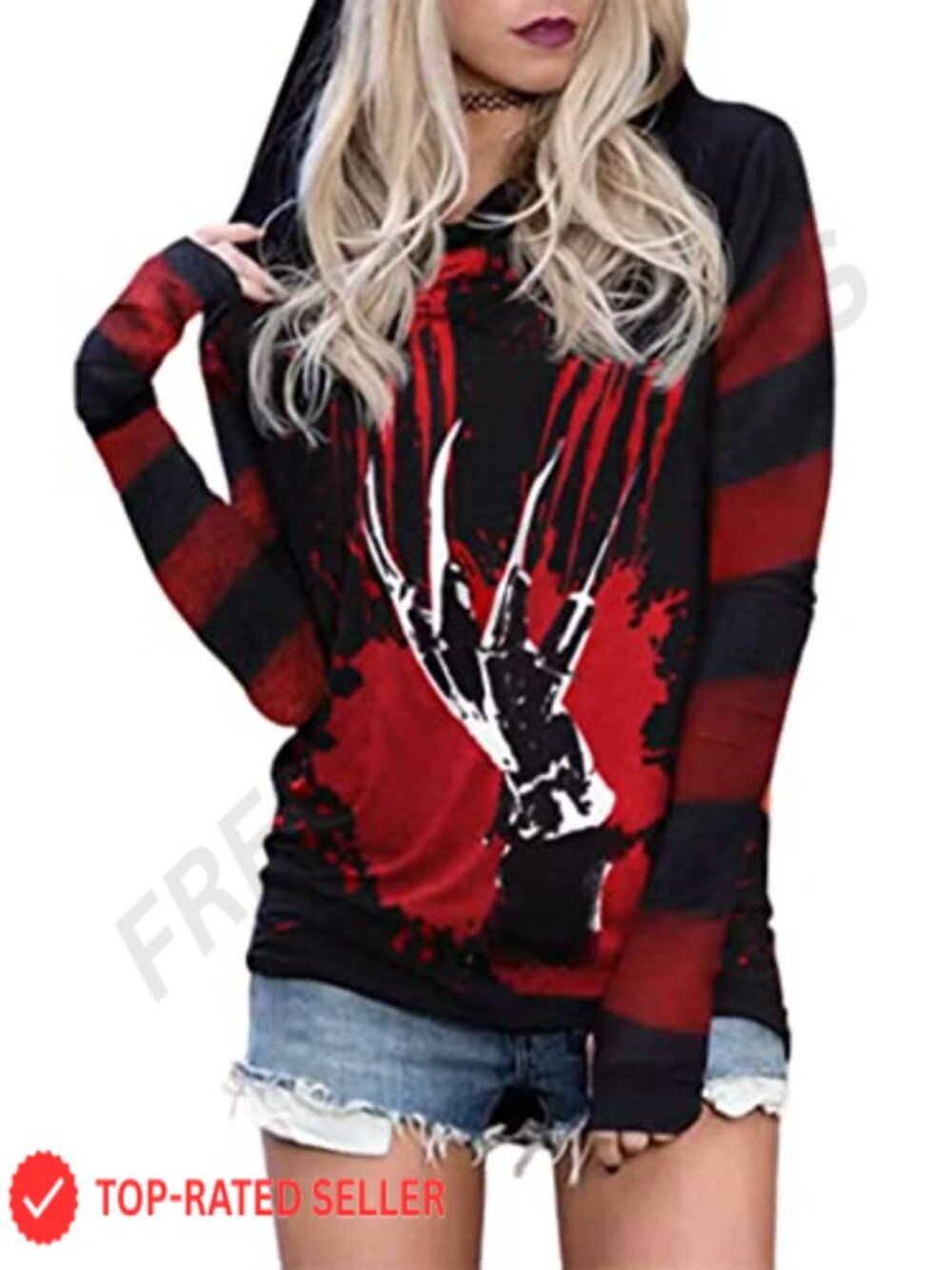 Skull Silhouette Hoodie Women Long Sleeve Pullover Sweatshirt